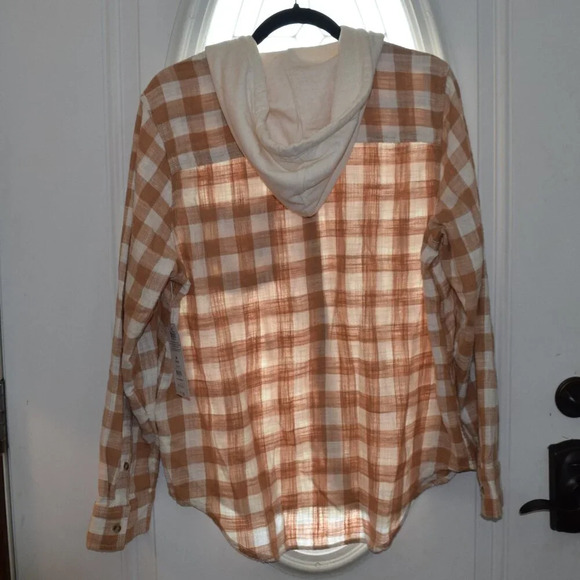 TIME & TRU Women's Button Down Hooded Drawstring Flannel Shirt Size M 8-10 - Picture 4 of 4